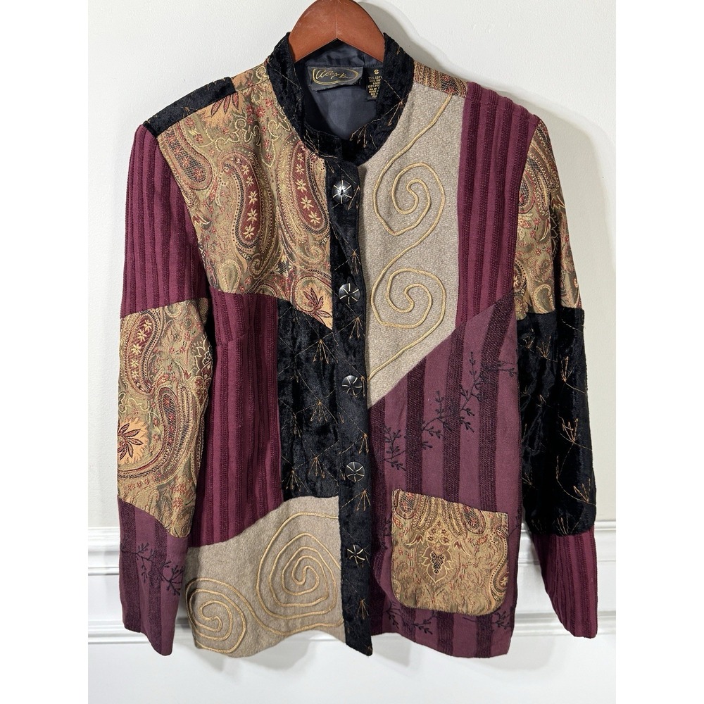 Women's Patchwork Jacket Size Small Lightweight Wood Buttons Vintage Festival